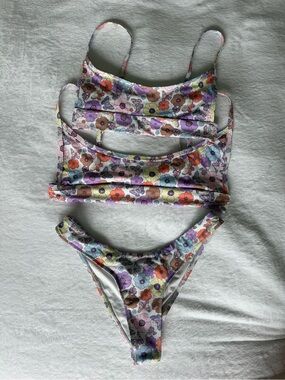 Frankie's Bikinis Floral Two-Piece Bikini in Purple, Orange, Yellow, Blue